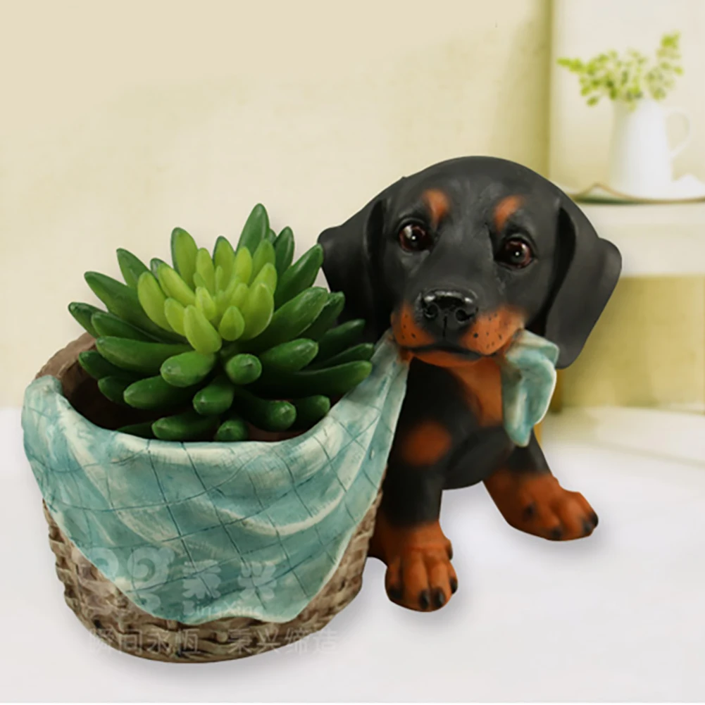 

Cute Dog Shape Desktop Balcony Home Decorative Roses Flower Pot Tulips Succulent Plant Office Cacti Gardening Resin Gifts
