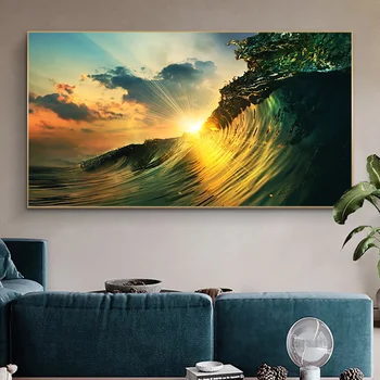 

Ocean Waves In Sunset Nature Landscape Canvas Painting On Wall Art Poster And Prints Seascape Picure For Living Room Decoration