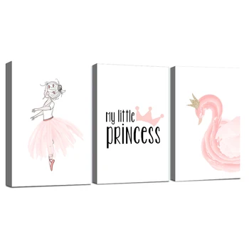 

Baby Poster Pink Ballet Dancing Girl Poster Nursery Print Watercolor Swan Wall Art Canvas Painting Pictures Framed Ready To Hang
