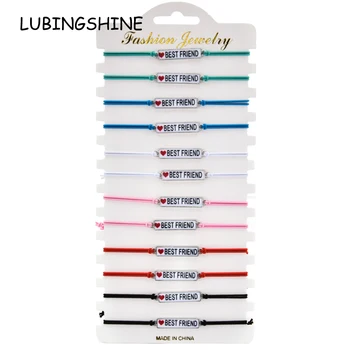 

Boho 12pcs/Sets Elastic Alloy Square Charms Bracelets for Women Child Adjustable Rope Chain Wristband Best Friend Jewelry