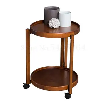 

Nordic Side Table With Wheel Solid Wood Movable Sofa Round Table Living Room Simple Modern Small Coffee Table Balcony Corner Tab