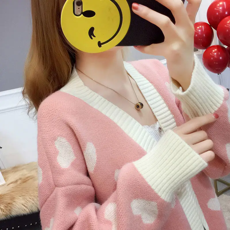 Женские свитера с принтом Ulzzang, милый женский кардиган с v-образным вырезом, верхняя одежда для больших размеров, корейский стиль, подробное описание, подходит ко всему, на каждый день, новинка