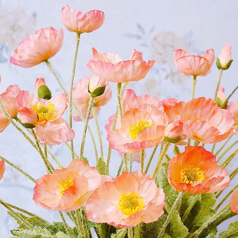 4 Poppies Flowers For Photography Decoration Flowers DIY Wedding Christmas Party Home Decoration Silk Flower Wall Materials