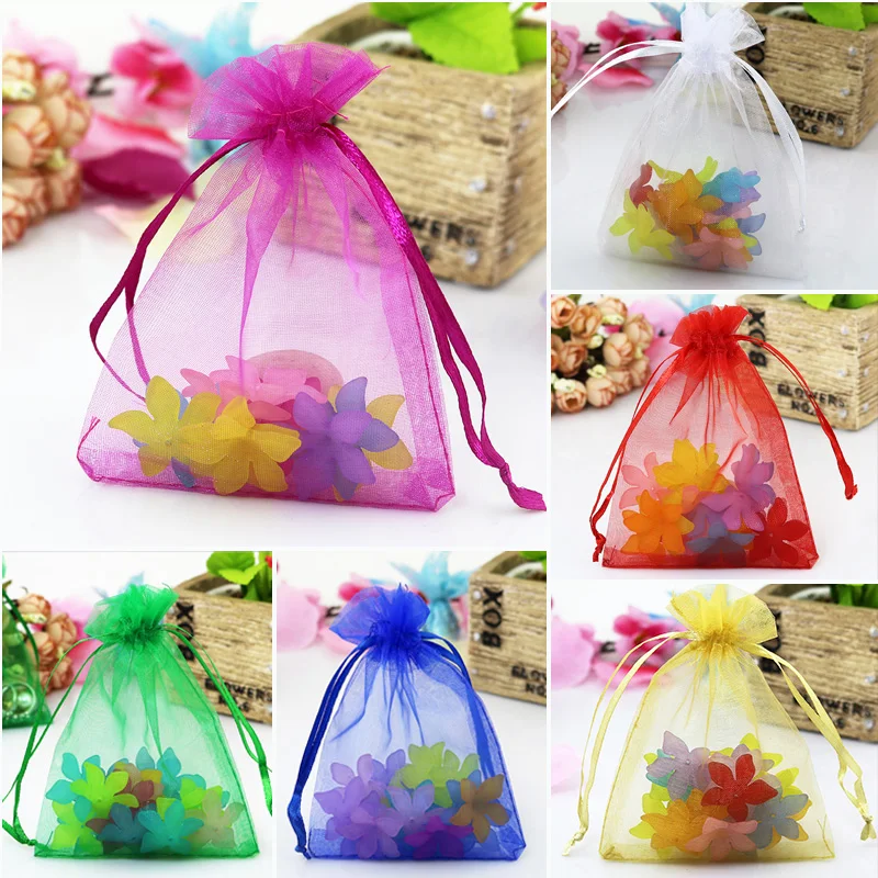 

500pcs Random Mixed Color Organza Bag 20x30cm Large Toys Jewelry Packaging Bag Wedding Organza Pouches Cute Drawstring Gift Bags