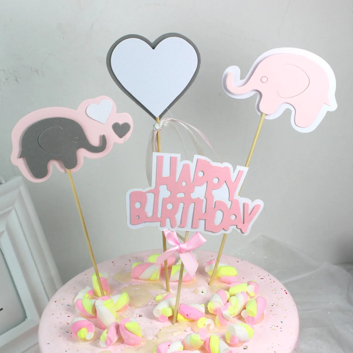 It is a Boy Baked cake Decoration Baby Birthday Banquet Elephant card for Happy birthday party dessert Decoration