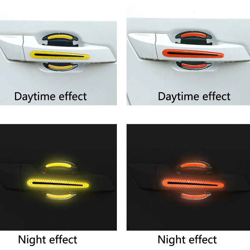 YCCPAUTO 4 шт. светоотражающие автомобильные наклейки из углеродного волокна, дверная чаша с защитой от царапин, авто ручка, светоотражающие полосы Предупреждение ющие наклейки s