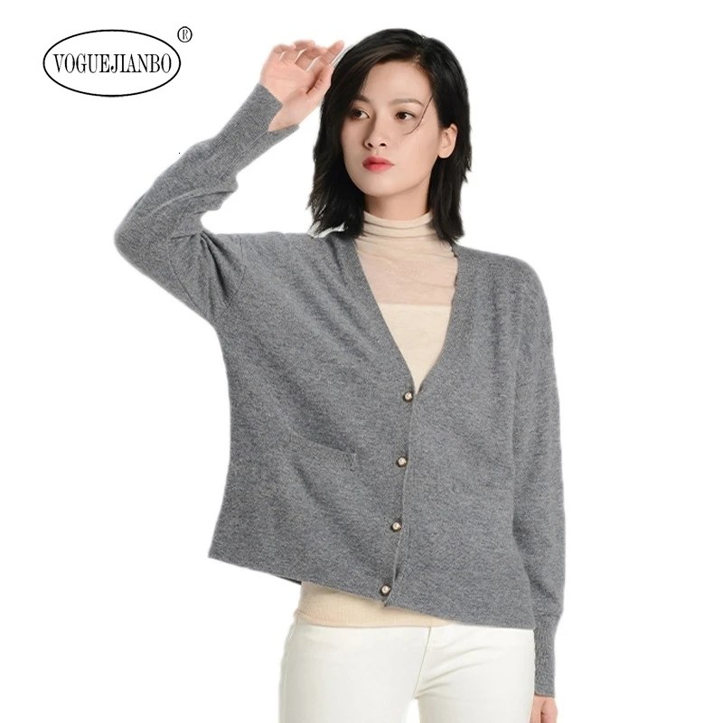 Spring 2020 new temperament buckle knitted cardigan women's V-neck 100% pure wool women's clothing maglioni donna ropa mujer