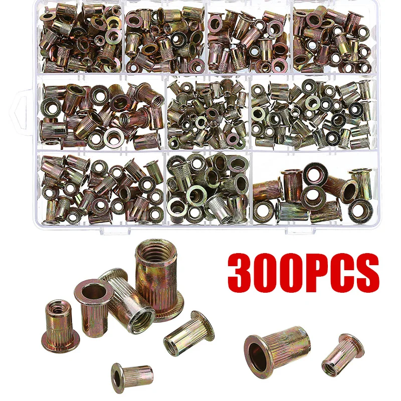 150pcs Mixed Rivet Nut Tool Kits Zinc Steel Rivnut Insert Threaded Nutsert M3-10 