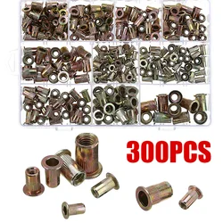 Kit d'écrous à rivets en acier de Zinc, 300 pièces, 150 pièces métriques + 150 pièces SAE, tête plate, fileté 