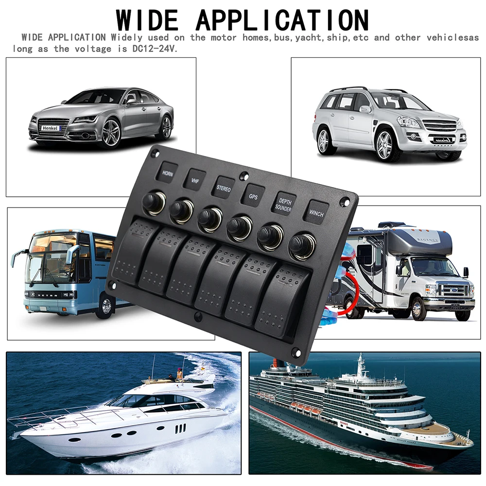 12-24V Car Universal Switch Combination Panel 6-8 Position With Lens Combination Panel Switch For Ship, Yacht, RV, Bus