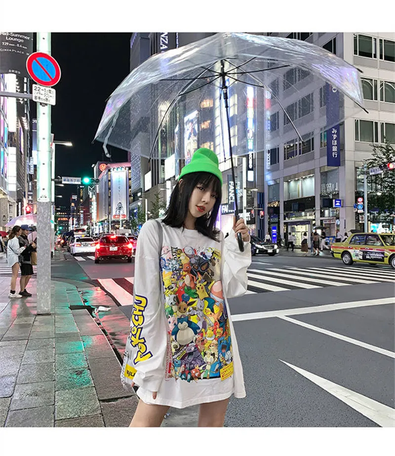 Осенняя Футболка Harajuku уличная футболка с рисунком покемона Женская Милая футболка с принтом из Амина уличная забавная модная футболка в стиле панк
