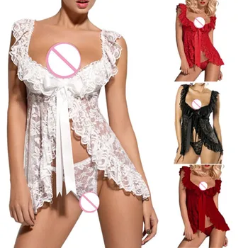

KLV Women Ladies Sexy Lingerie Nightgown Sleepwear Underwear Dress G-string Set Xmas Gift