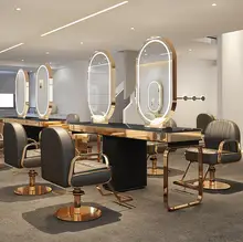 

Stainless steel luxury marble net red mirror table hair salon mirror barber cabinet one hair salon dedicated