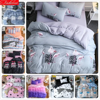 

Grey Flamingo Pattern Duvet Cover 3/4 pcs Bedding Set Adult Kids Child Soft Bed Linens Single Double Queen King Size Bedspreads