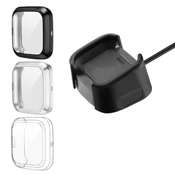 

Suitable for Fitbit Versa Versa2 Charger, Watch Charging Stand, Watch Tpe Protective Case (Black + Silver + Transparent)