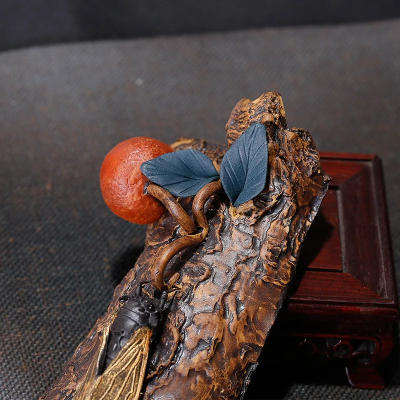 Raw Ore Clay Tea Ornaments Contentment Cicada Decoration Blockbuster Tea Set Wholesale One-Piece with Hair