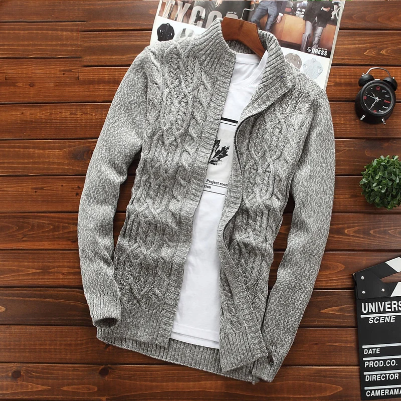 Men Sweater Coat Cardigan Zipper 2021 New Arrival Autumn And Winter Fashion Male Sweater Korean Style Gray Black Red M40