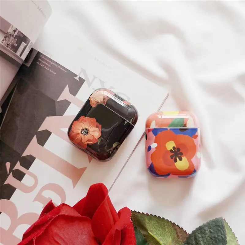 

Apple Wireless Bluetooth Headset Protecting Cover AirPods Luxury Orange Spring Flower Case Shatter-resistant Applicable Korean I