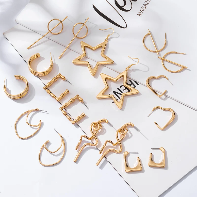 2021 Trendy New Gold Color Earrings For Women Multiple Trendy Round Geometric Drop Statement Earrings Fashion Party Jewelry Gift