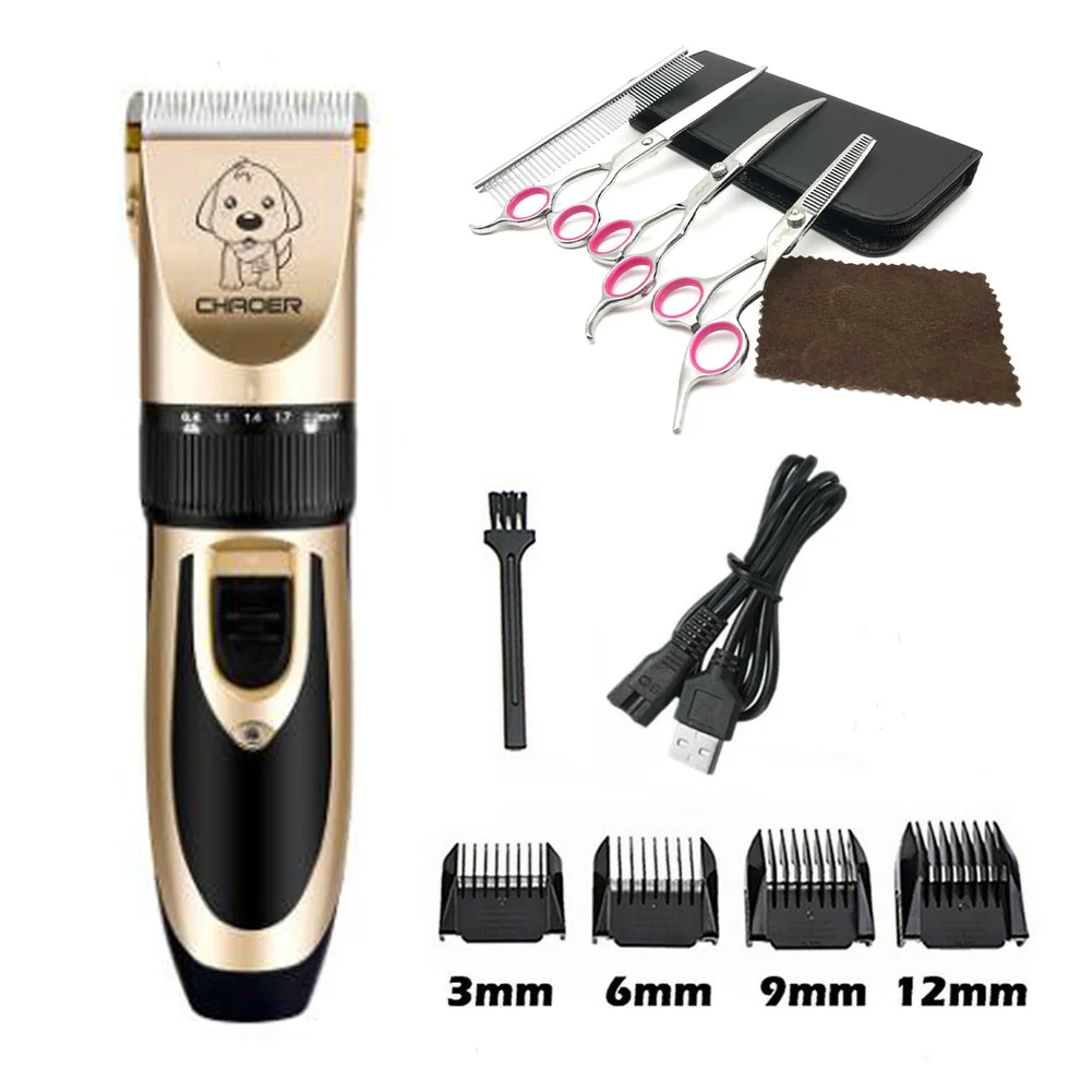 

Professional Dog Cat Gromming Trimmer Kit Rechargeable Cats Haircut Pets Shaver For Animal Hair Clipper Remover with 6" Scissors
