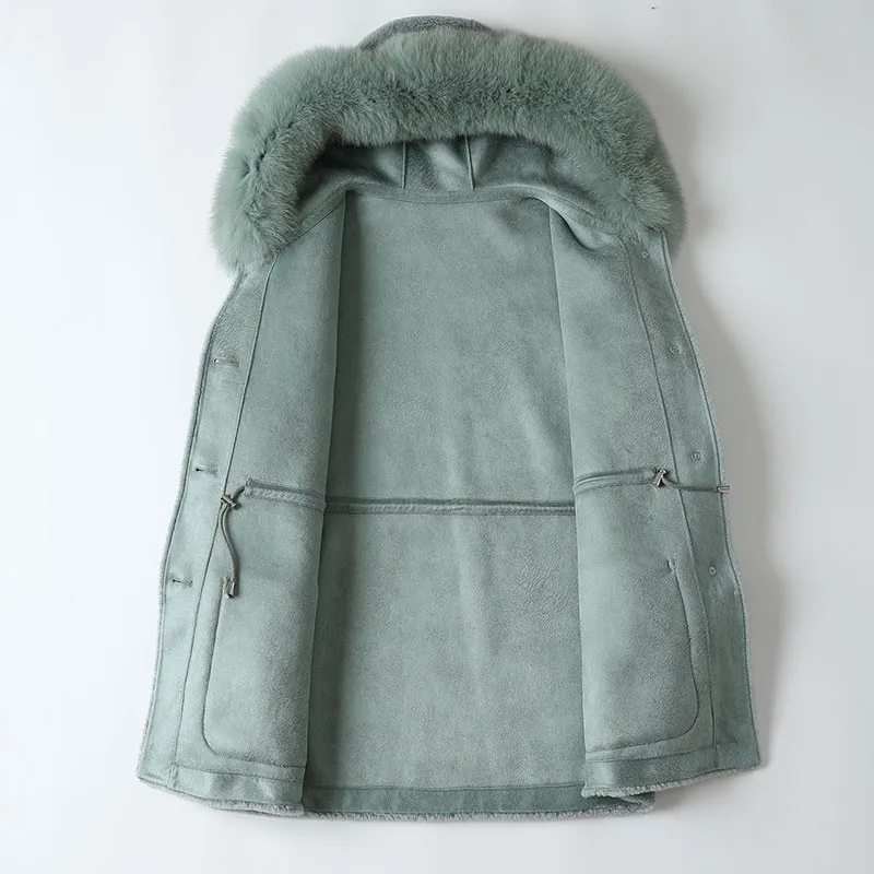 (TopFurMall) меховое пальто из натуральной шерсти с капюшоном лисьего меха зимняя