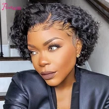 

Short Pixie Cut Lace Front Human Hair Wigs For Black Women 150% Density Pre Plucked Curly Fronta Wig Brazilian Remy Hair Wigs