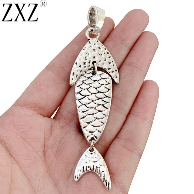 ZXZ 2pcs Tibetan Silver Large Fish Charms Pendants for Necklace Jewelry  Making Accessories 98x27mm