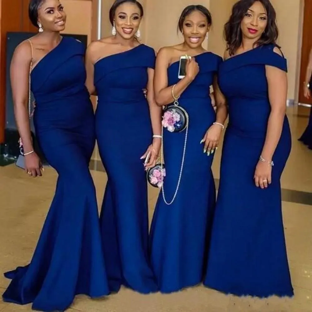 

Cheap Royal Blue One Shoulder Mermaid Bridesmaid Dresses Plus Size African Country Wedding Guest Gowns Maid Of Honor Dress