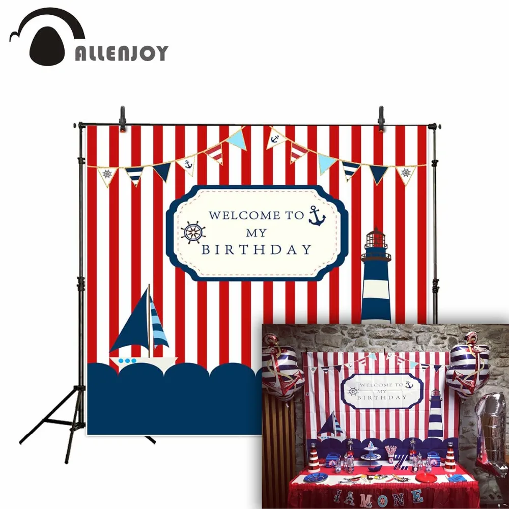 Allenjoy Baby Shower Backdrop Flag Anchor Lighthouse Nautical Striped Birthday Photocall Celebration Party Photophone Background | Дом и сад