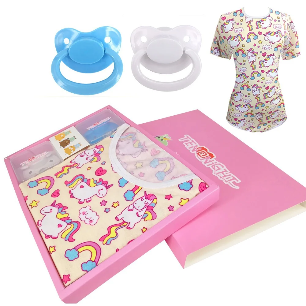 ABDL хлопок Onesie пижамы Ползунки промежность Ddlg взрослый Onesie одежда для маленьких девочек Комбинезон с силиконовой соской для взрослых набор