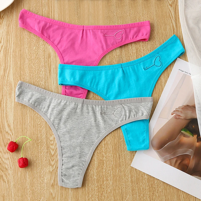 BANNIROU 3 Pcs Panties Woman Thongs Cotton Underwear For Women Female Sexy T-back G-string Colorful Underpants Ladies Intimates