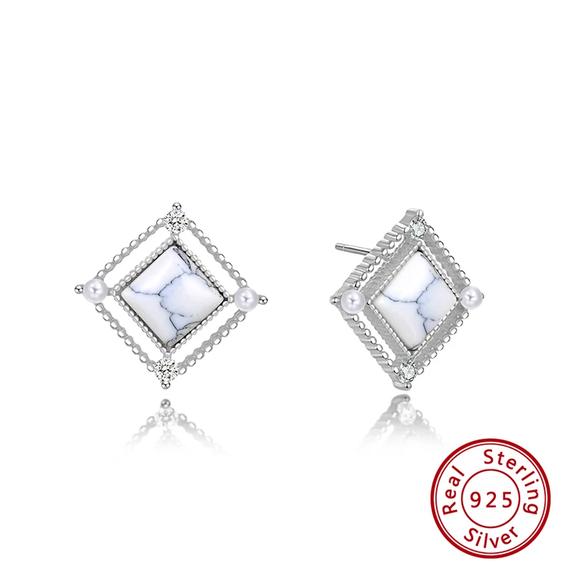 Silver Color ORSA JEWELS последняя S925 стерлингового серебра Ясно Мрамор серьги-гвоздики с жемчугом AAAA фианит натуральный Материал Женский, праздничная бижутерия, Повседневная бижутерия SE177 - Цвет камня: Silver Color