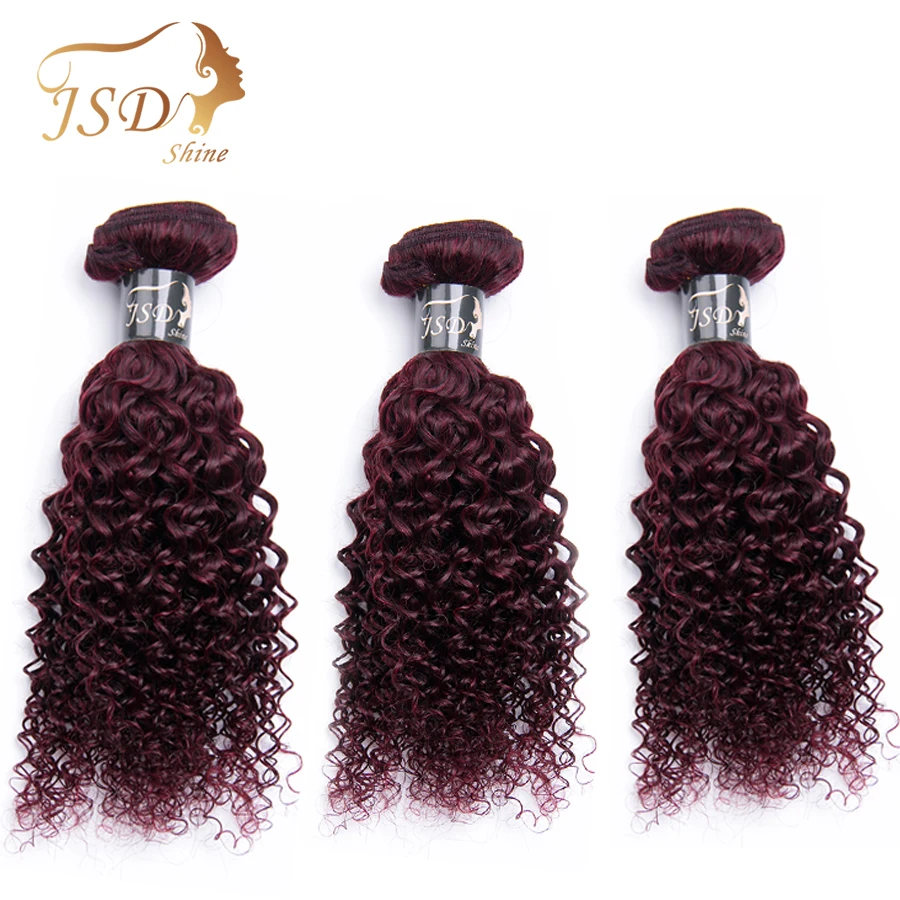 

JSDShine Malaysian Hair Kinky Curly Extensions Human Hair Weaving Bundles Red 99J Burgundy Color 3 Piece Non-Remy Free Shipping