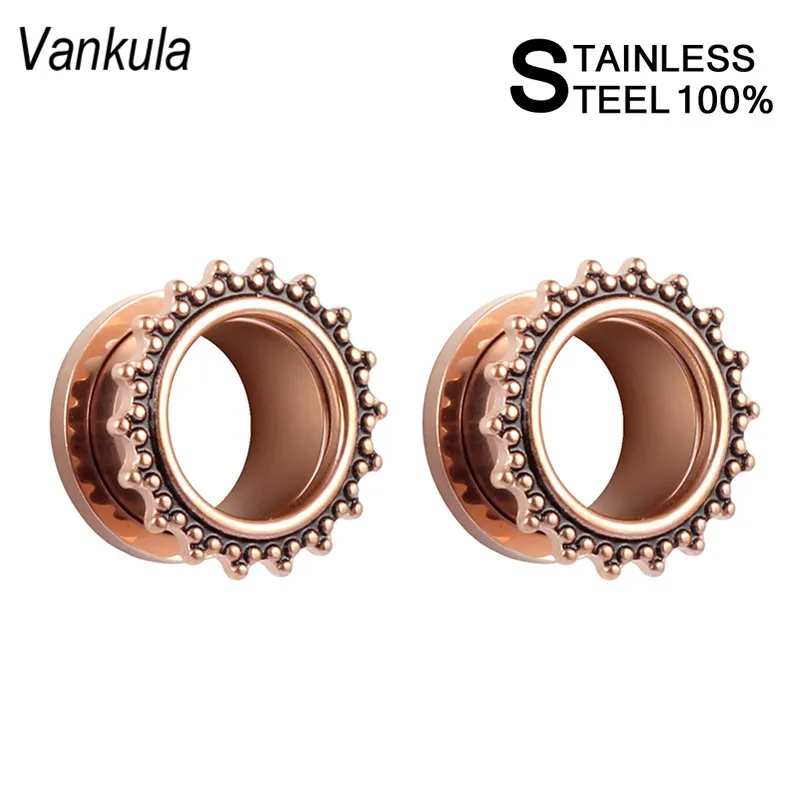 rose gold Ванкула Новая мода уха для пирсинга, из нержавеющей стали затычки и туннели тела ювелирные изделия закручивающаяся задняя часть дизайн - Окраска металла: rose gold