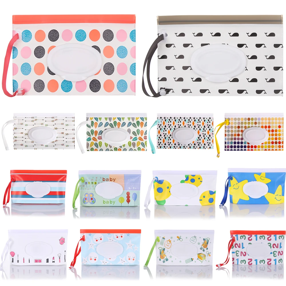 31 styles Portable Wet Wipes Bag EVA Self-sealing Wet Tissue Bag Flip-top Extraction Hand-held Tissue Stroller Accessory