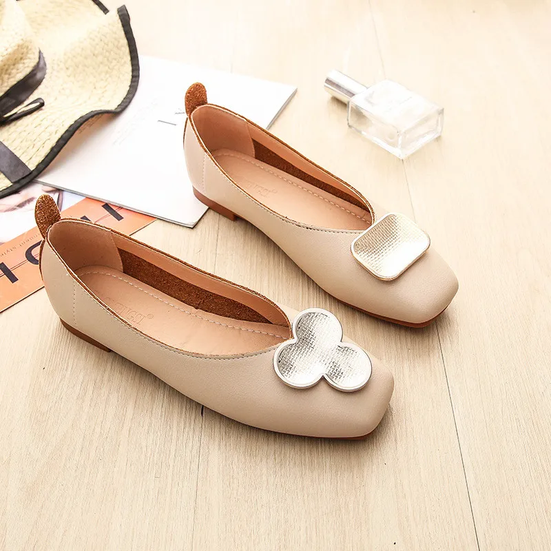 

Shallow Mouth Shoes Woman 2019 Slip-on Casual Female Sneakers Square Toe Dress Flats Women New Slip On Nurse Leisure PU TPR