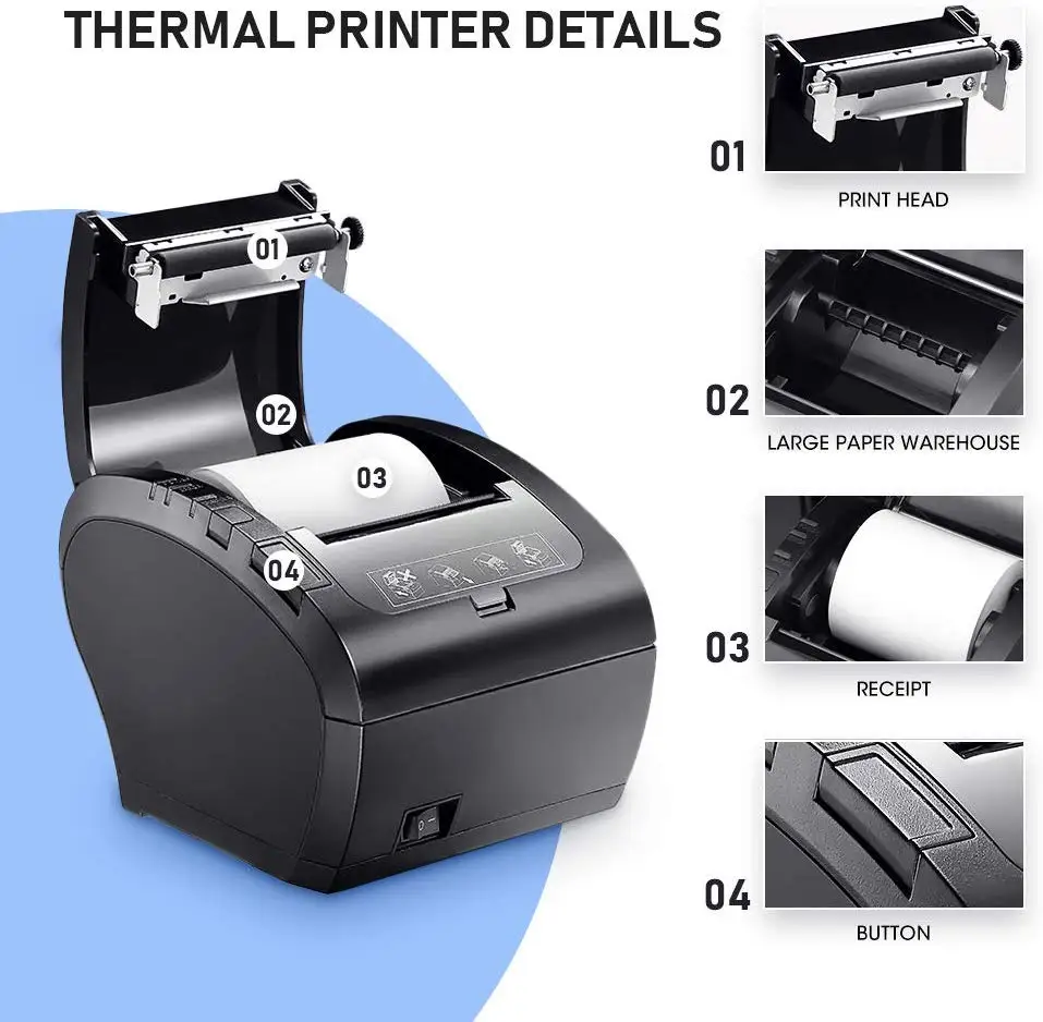 cheap mini printer 80mm Auto Cutter Thermal Receipt Printer POS Printer with Usb Ethernet Bluetoot WIFI RS232 for Hotel/Kitchen/Restaurant canon small photo printer