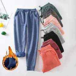 Плюс бархатные женские спортивные брюки Pantalon Femme Повседневные теплые шаровары плотные уличные свободные брюки с высокой талией женские