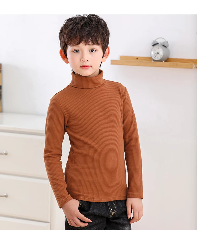 Fall Long Sleeve T-shirts for Kids Girls New Arrival Children Turtleneck Solid Color Tops Toddler Boys Clothes Pink Clothes