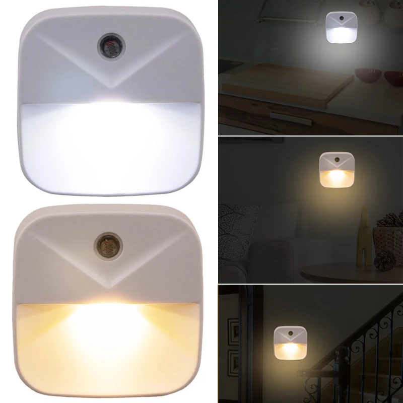 Light Sensor Control LED Night Light Mini Square Bedroom Toilet Lamp US Plug LB88