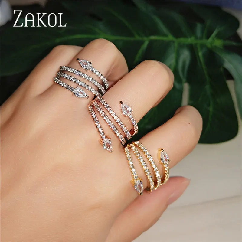 ZAKOL трендовые штабелируемые открытые кольца с полностью кубическим кристаллом