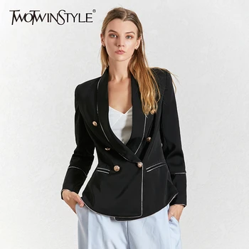

TWOTWINSTYLE Hit Color Elegant Women's Blazer Notched Collar Long Sleeve Summer Oversize Jacket Female 2020 Fashion Clothes New