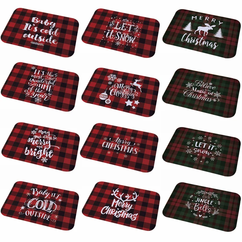 

Merry Christmas Mat Outdoor Carpet Red Lattice Letter Flannel Floor Carpet for 2021 Navidad New Year Party Home Room Decorations