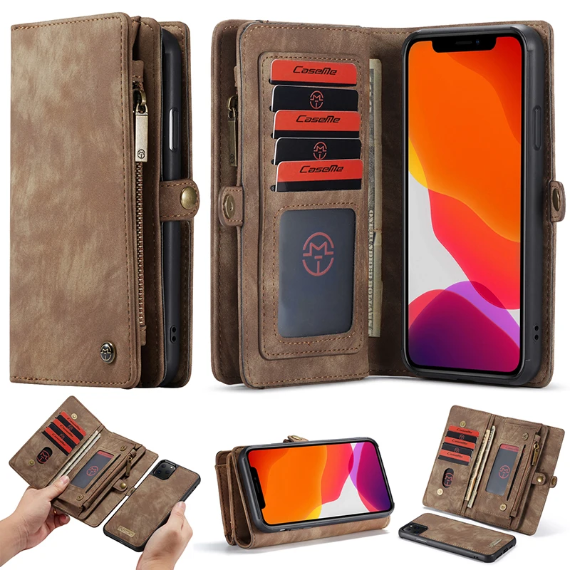 For iPhone 12 Pro Max 12 Mini 11 Pro SE 2020 6 6s 7 8 Plus XS Max XR 10 X XS Luxury Wallet Zipper Flip Leather Phone Case Covers
