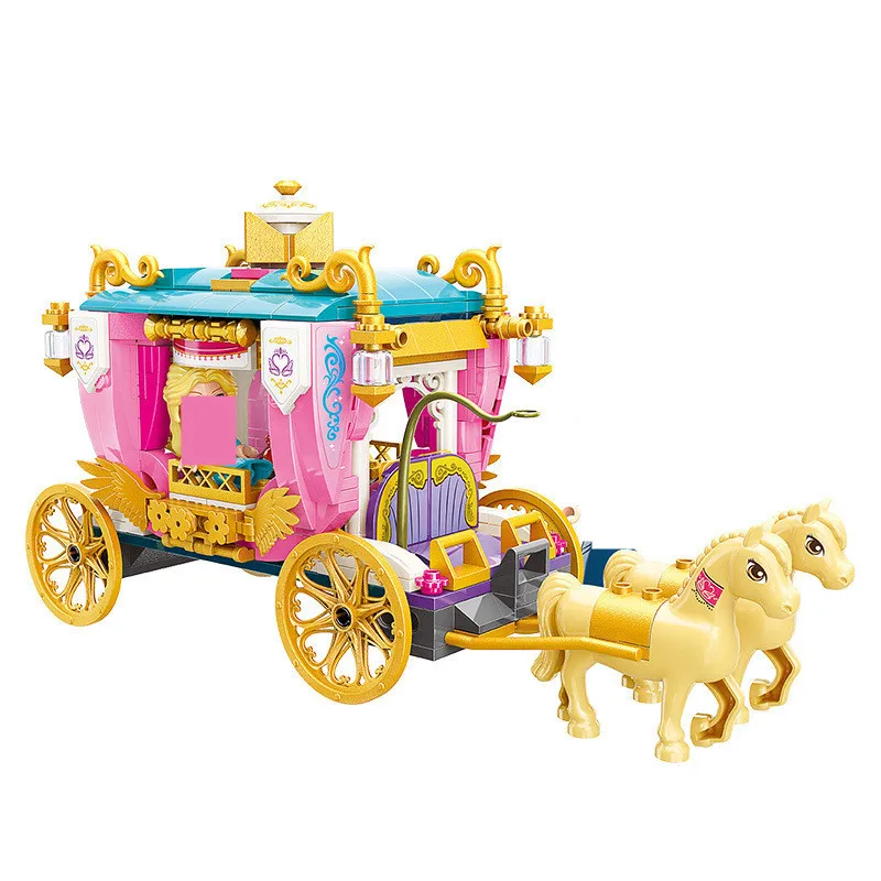 

458Pcs Pink Princess Leah Violet Carriage Royal Parade Model Bricks Friends Building Blocks Sets Kit Educational Toys For Girls