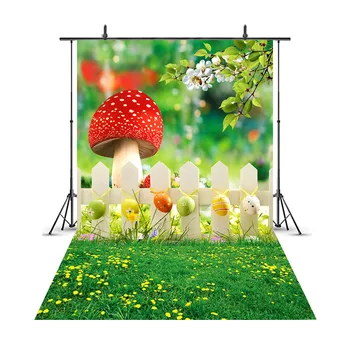 

MEHOFOTO Mushroom Spring Scenery Photo Background Green Grass and Flowers Backdrop for Baby Newborn Photography Photo