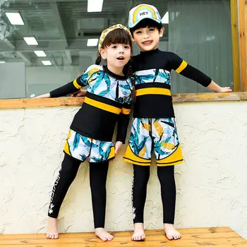 

Children's Swimwear For Girls 2020 Child Girl Kids Children Long Sleeve Sun Proof New Men Women Beach Print Split Parent Spandex