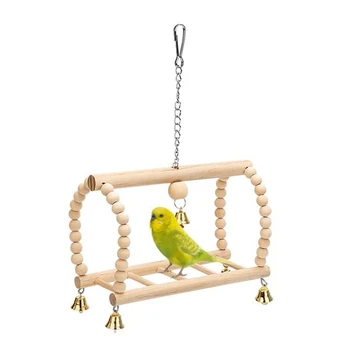 

Parrots Toys Bird Swing Exercise Climbing Hanging Ladder Bridge Wooden Pet Parrot Macaw Hammock Bird Toy with Bells