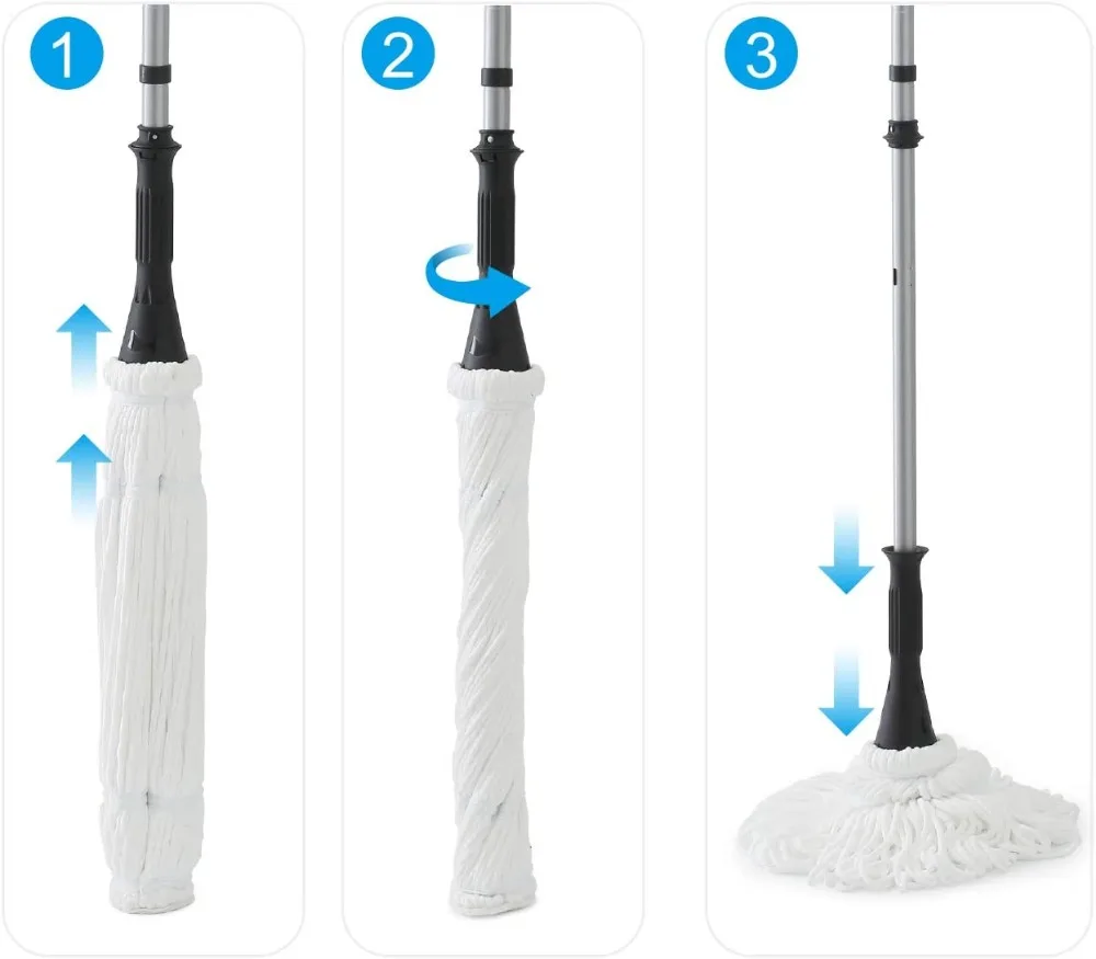 Tile Eyliden Mop with 2 Reusable Heads Easy Wringing Twist Mop Commercial Household Clean Hardwood and More Vinyl Silver Wet Mops for Floor Cleaning with 57.5 inch Long Handle 