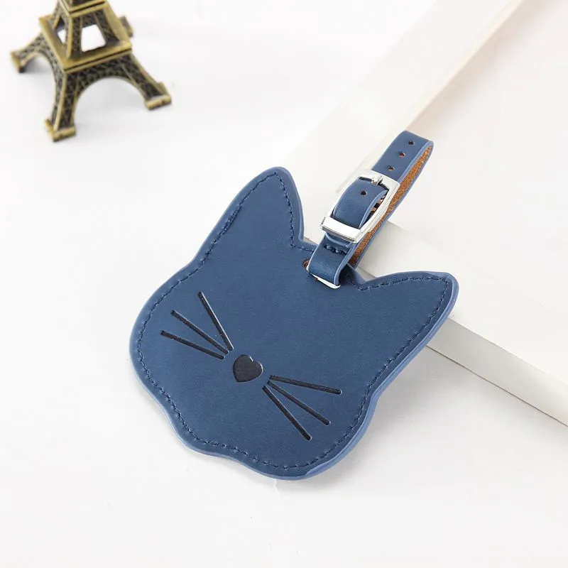 Dark blue Kawaii Cat кожаная бирка для чемодана мультфильм ID адрес держатель багажная этикетка идентификатор аксессуары для путешествий - Цвет: Dark blue